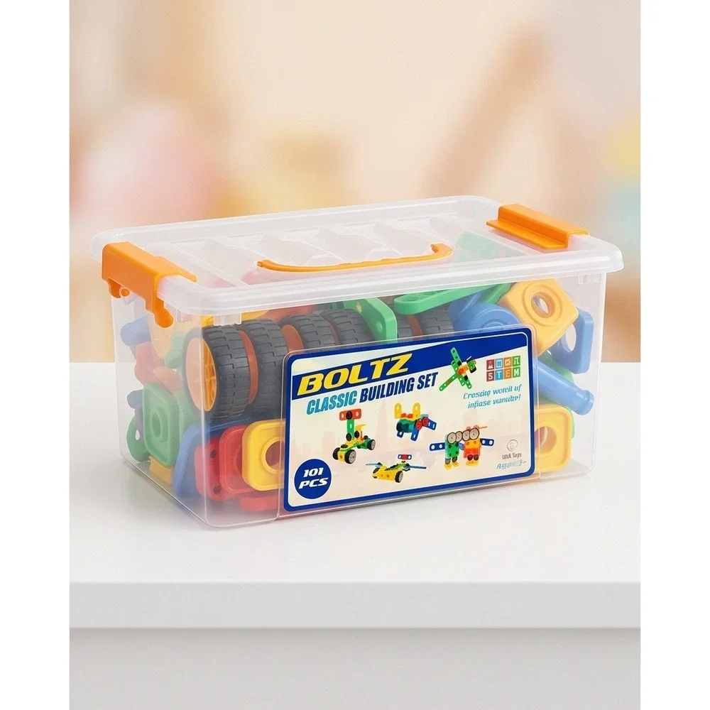 USA Toyz Boltz Classic Building Set 101 Pieces STEM Construction Kids Toy Bin
